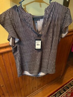 Brown and White Striped V-Neck Women’s Top